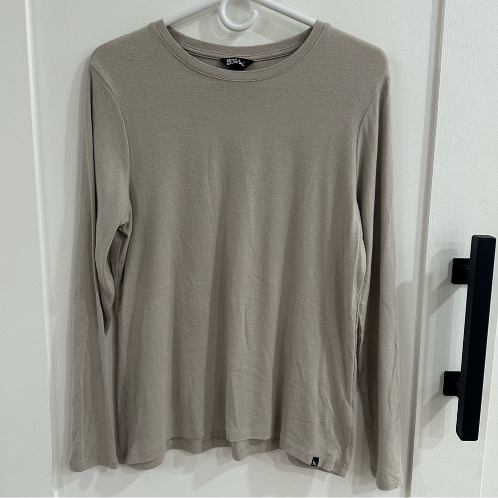Eddie Bauer Women's L Super Soft Cotton Modal Long Sleeve Tee Tan Beige